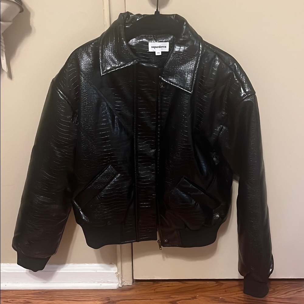 Superdown Croc-Embossed Faux Leather Jacket
